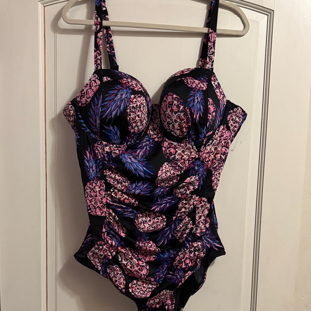 Torrid Black and Pink Floral One Piece Swimsuit